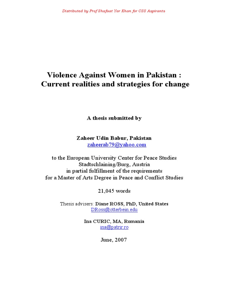 Violence Against Women in Pakistan CAST | PDF | Violence | Domestic ...