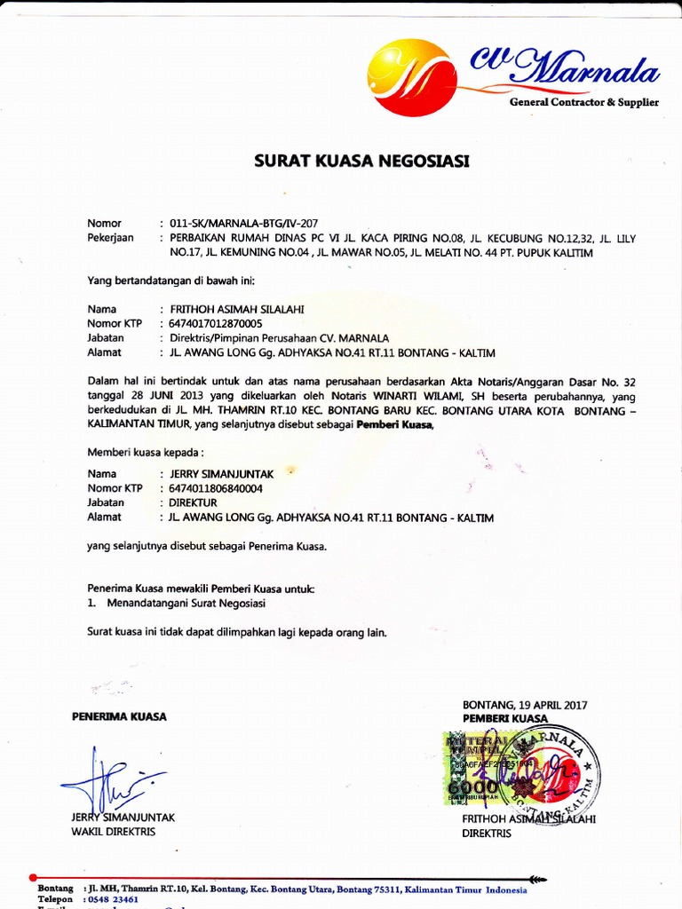 Adm Surat Kuasa Negosiasi