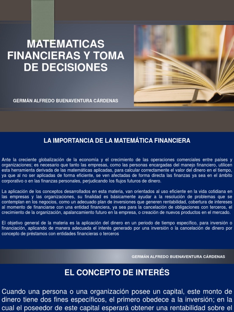 Matemáticas Financieras y Decisiones | PDF | Finanzas Matemáticas | Interés