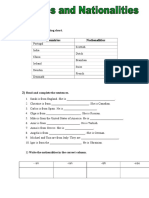 Countries Nationalities: 1) Complete The Following Chart