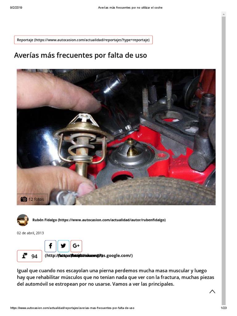 Cuánto Tiempo Tarda En Estropearse El Gasoil Averias Mas Frecuentes Por No Utilizar El Vehiculo | PDF | Coche | Neumático