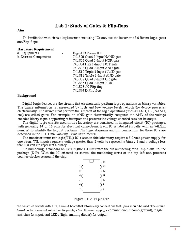 Lab 1 Study of Gates & FlipFlops Digital IC Trainer Kit PDF