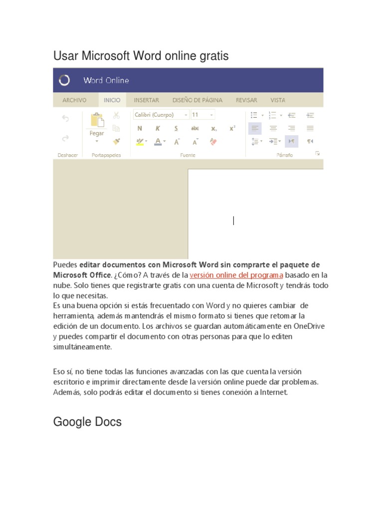 Usar Microsoft Word Online Gratis PDF