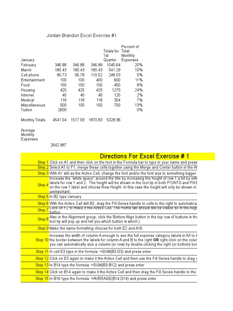 Excelexercise1 Jordanbrandon | PDF | Microsoft Excel | Computing