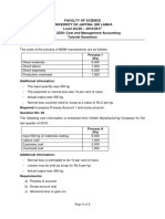 Faculty of Science University of Jaffna-Sri Lanka Level 2G/2S - 2016/2017 ACC (I) 2229: Cost and Management Accounting Tutorial Questions