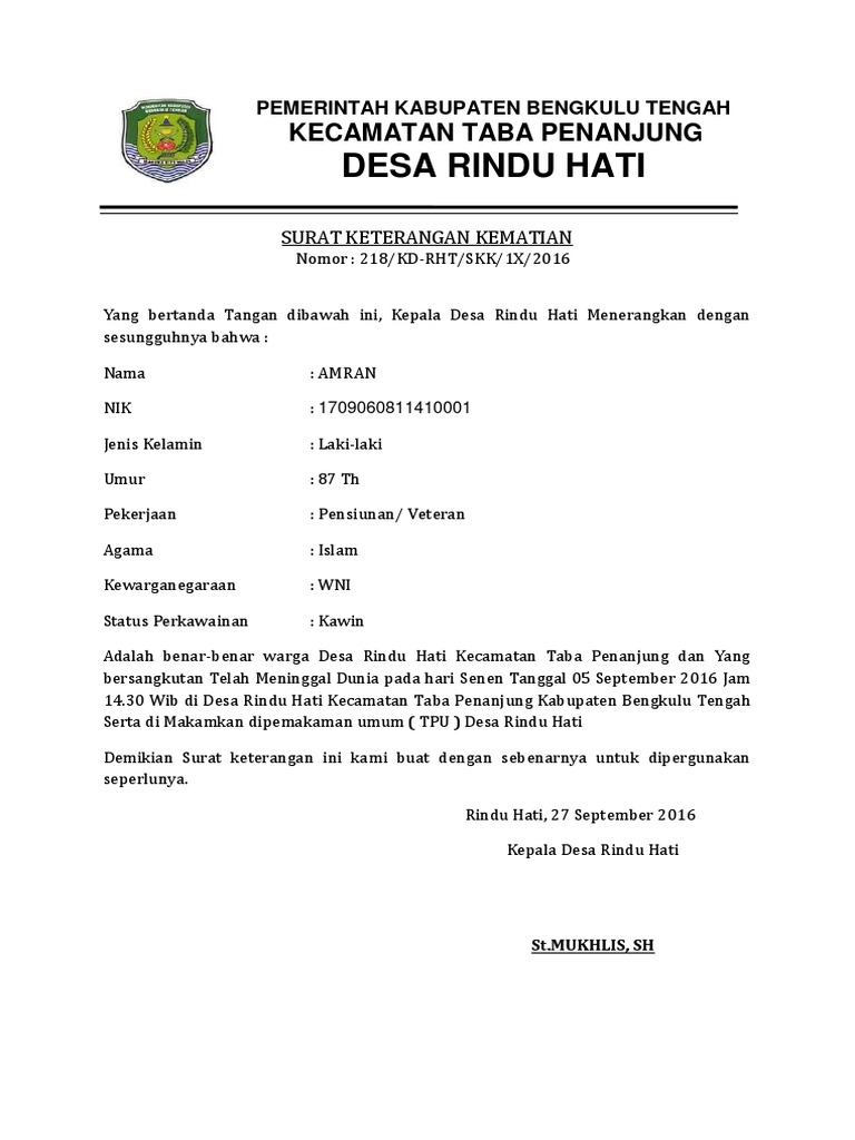 Surat Keterangan Kematian