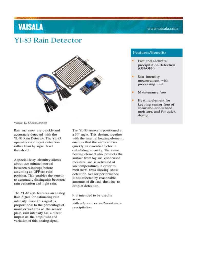 Yl 83 Rain Detector Datasheet Low Rain Sensor