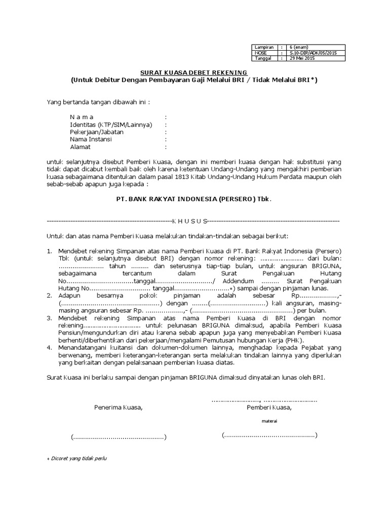 Lampiran 6 Surat Kuasa Debet Rekening