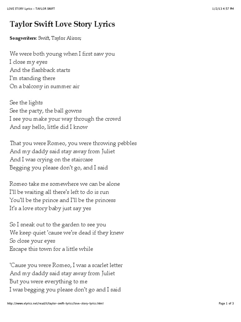 Love Story Lyrics PDF | PDF | Leisure