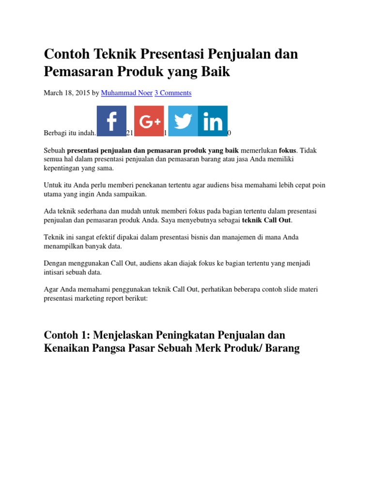 Contoh Teknik Presentasi Penjualan Dan Pemasaran Produk Yang Baik