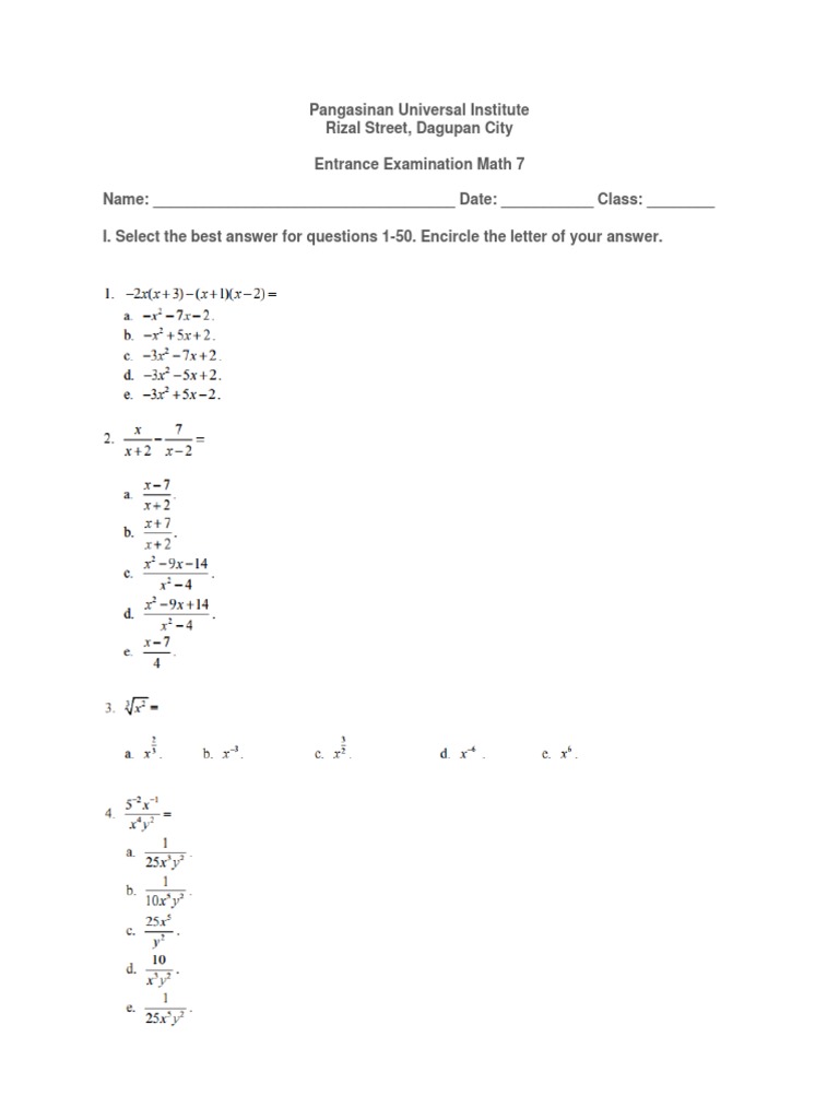 Math 10 Exam | PDF