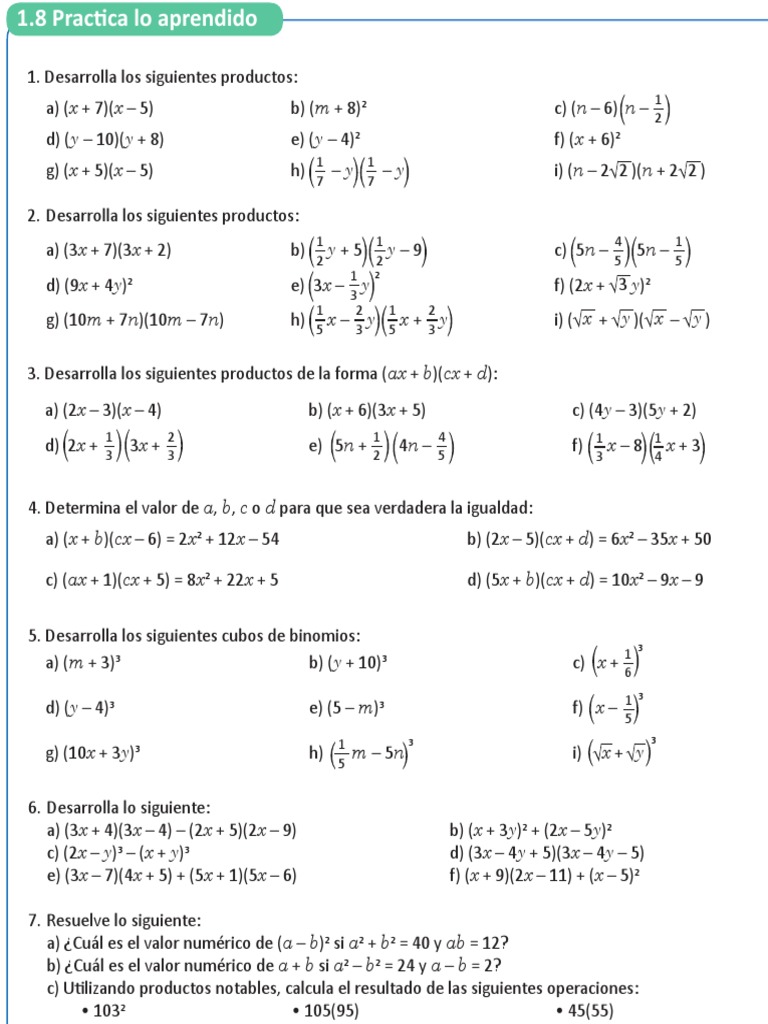 Productos Notables Ensenanza De Matematica