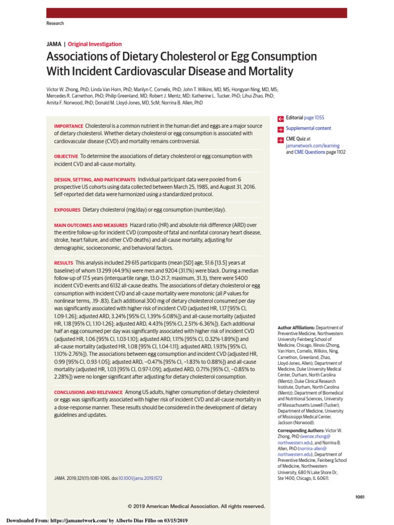 Associations of Dietary Cholesterol or Egg Consumption With Incident