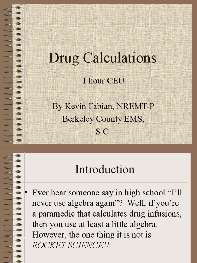 Paramedic Drug Calculation Formula | PDF | Dose (Biochemistry) | Chemistry