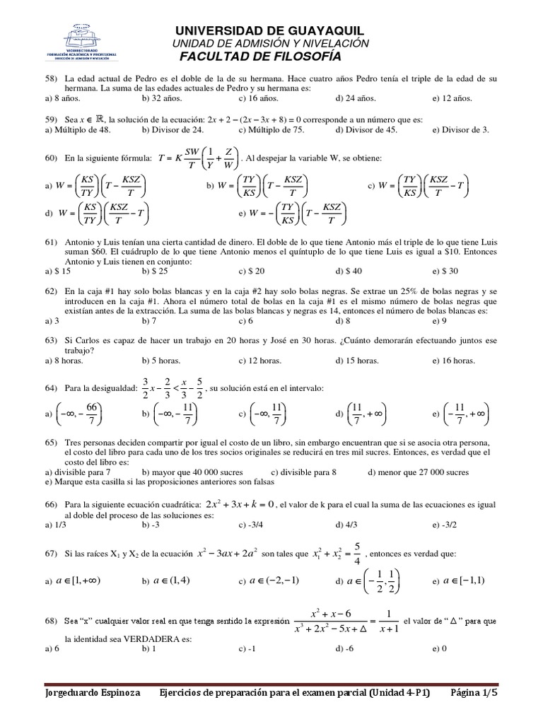 Ejercicios de Preparación para El Segundo Parcial Unidad 4 (Parte 2 ...