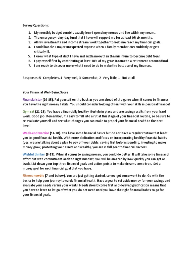 Financial Wellness Survey Questions | PDF | Wealth | Debt