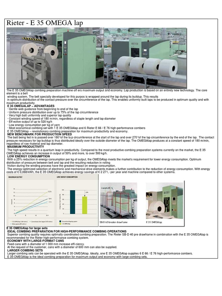 Rieter - E 35 OMEGA Lap PDF | PDF | Belt (Mechanical) | Transport