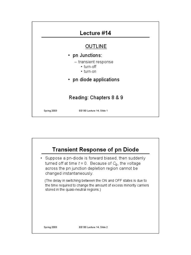 Lecture #14: Outline - PN Junctions | PDF | P–N Junction | Diode