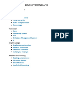 Birla Soft Sample Paper Topics Quantitative, Technical, English, Analytical