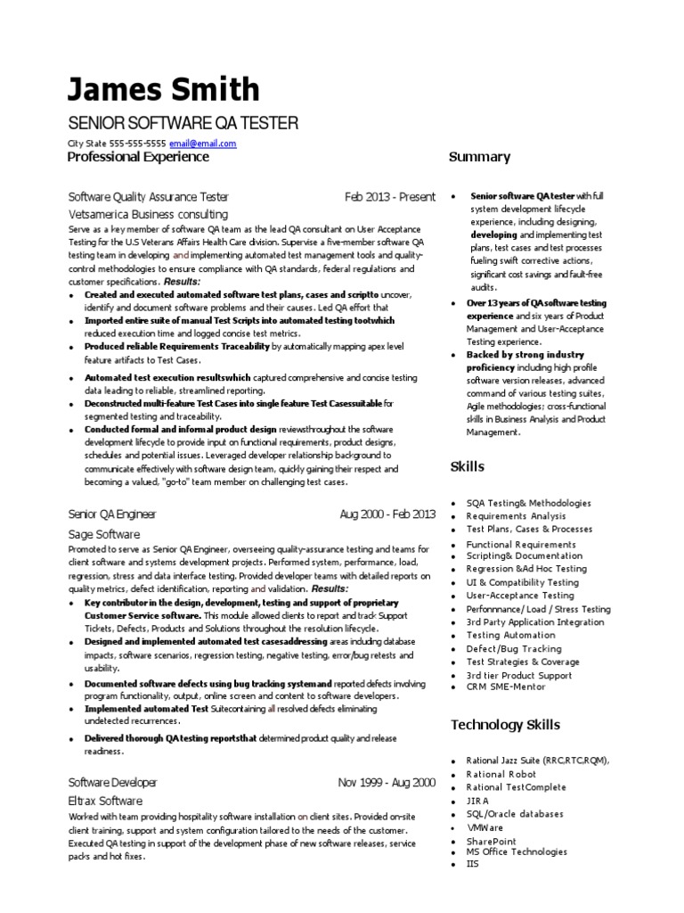 Senior Software QA Tester Profile | PDF | Software Testing | Quality ...