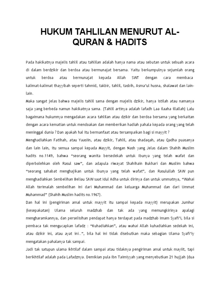 Hukum Tahlilan Menurut Al Quran Hadits