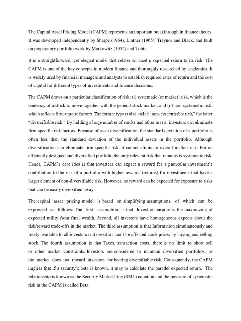 CAPM Insights for Finance Experts | PDF | Capital Asset Pricing Model ...