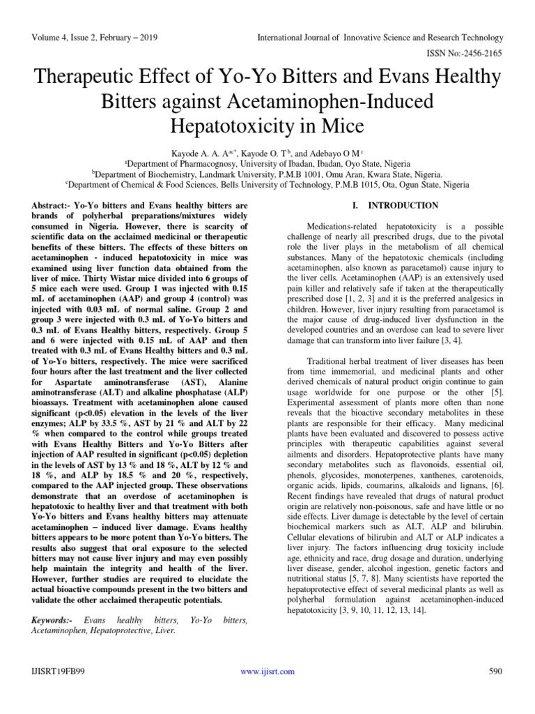 Therapeutic Effect of YoYo Bitters and Evans Healthy Bitters Against