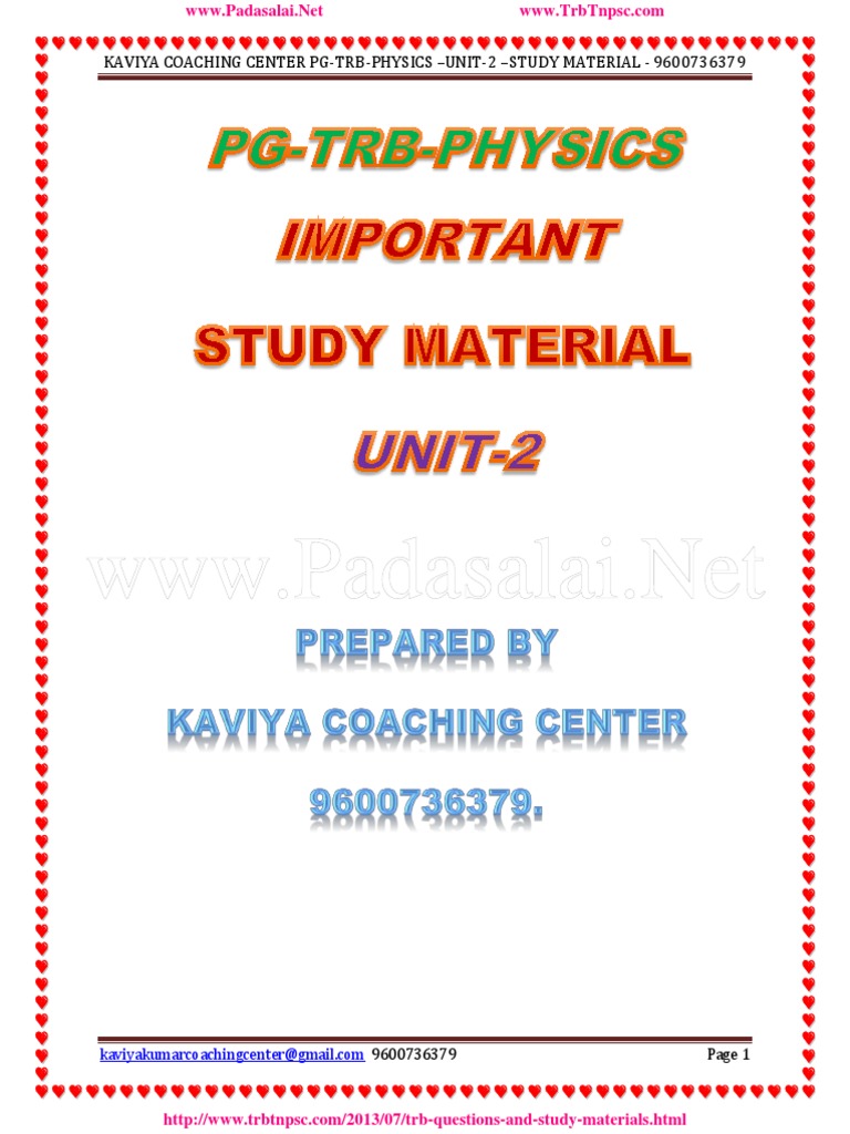 Pg Trb Physics Unit 2 Important Study Matrial Unit Ii Pdf World