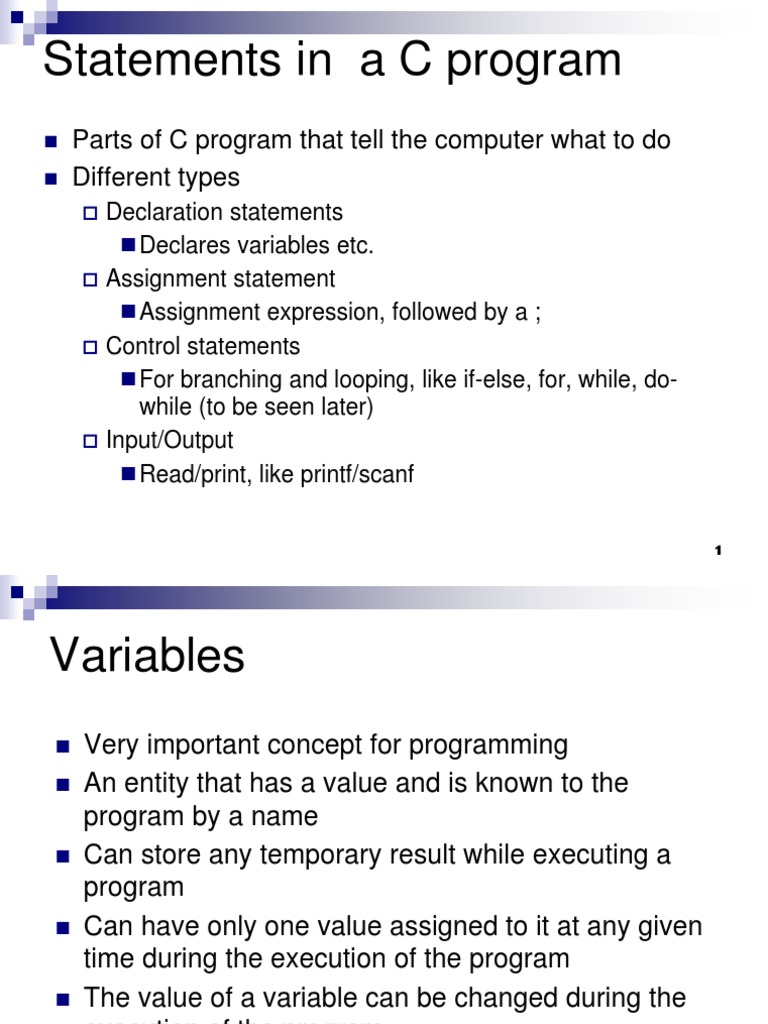 Statements in A C Program: Parts of C Program That Tell The Computer ...