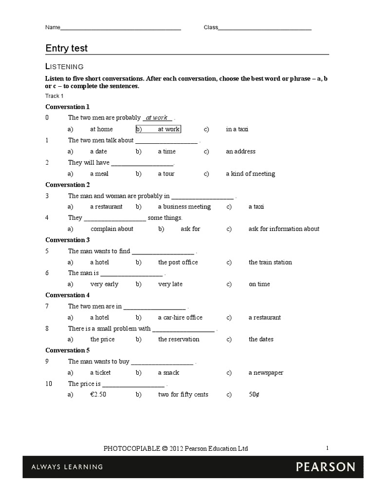 Entry Test | PDF | Communication