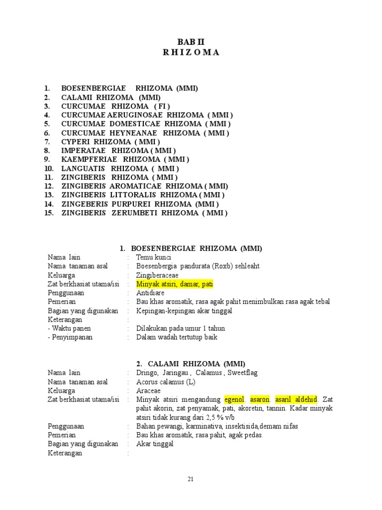 Jenis-jenis Rhizoma dan Penggunaannya | PDF