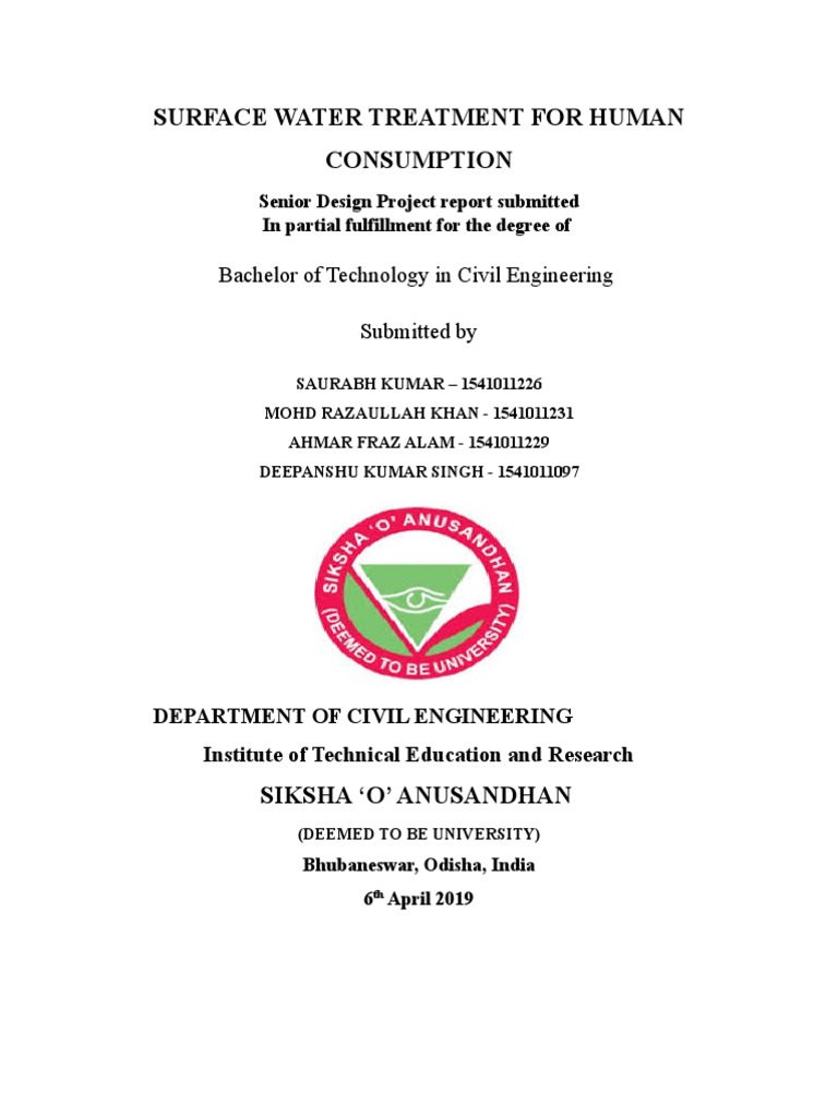 Surface Water Treatment For Human Consumption Bachelor of Technology