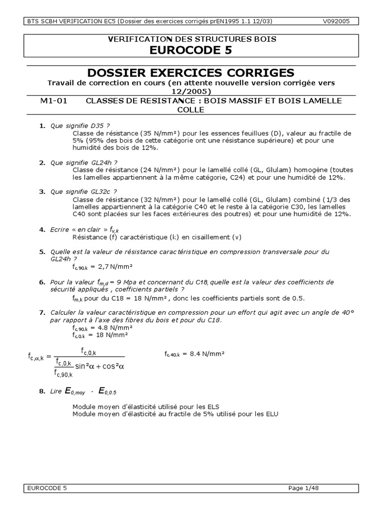 233642818 Ec5 2003 Correction Exercices V1 Pdf Contrainte De Cisaillement Flexion Materiau