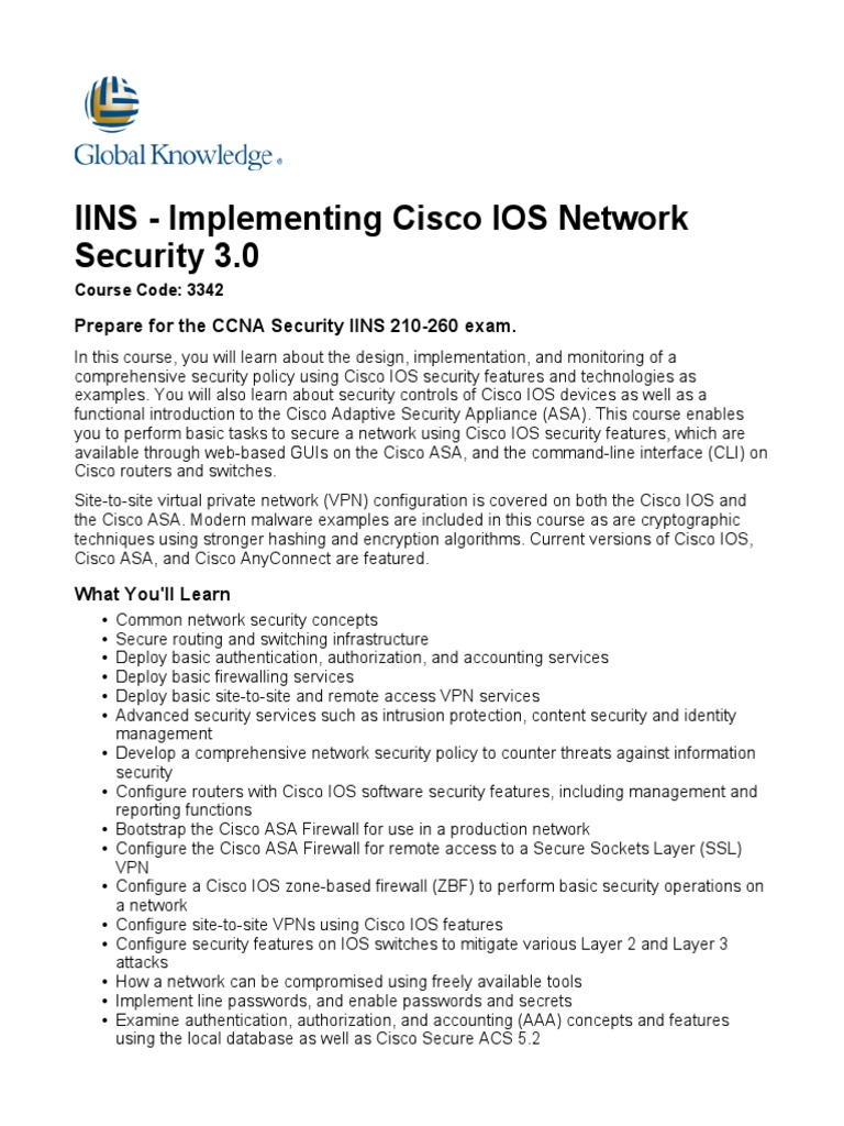 IINS - Implementing Cisco IOS Network Security 3.0 | PDF | Virtual ...