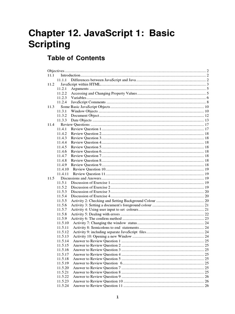 Chapter 12. Javascript 1: Basic Scripting: Table of Contents | PDF ...