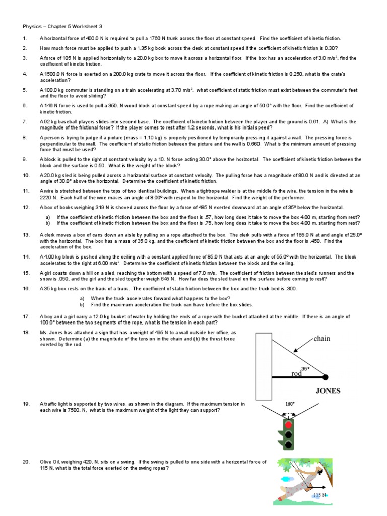 Friction Problems and Coefficients Worksheet | PDF | Friction | Force