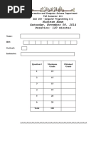 Midterm Exam Saturday, November 08, 2014 Duration: 120 Minutes