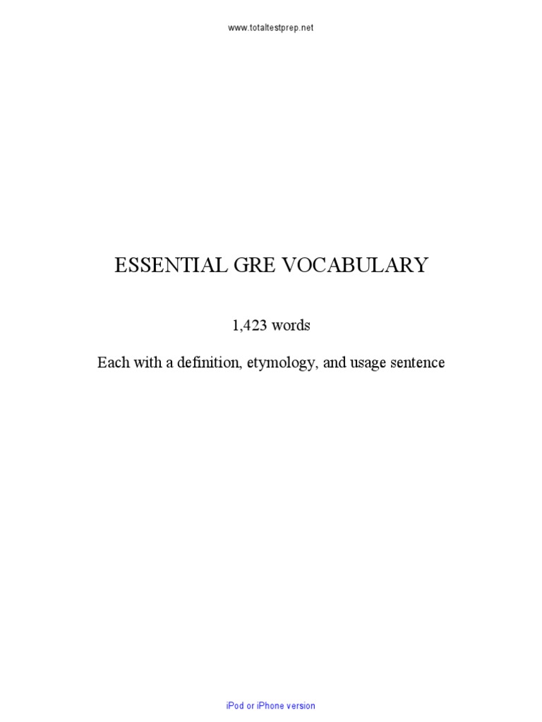 GRE Essential Vocab+usage PDF PDF Graduate Record Examinations
