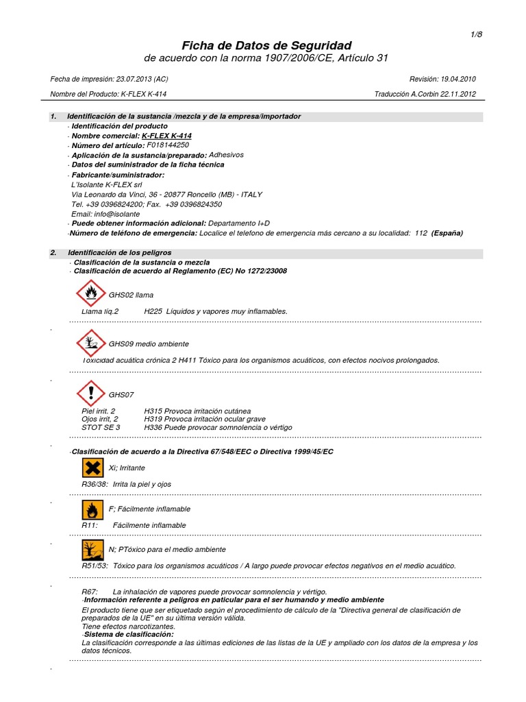 K-FLEX K-414 HDS | Toxicidad | Agua