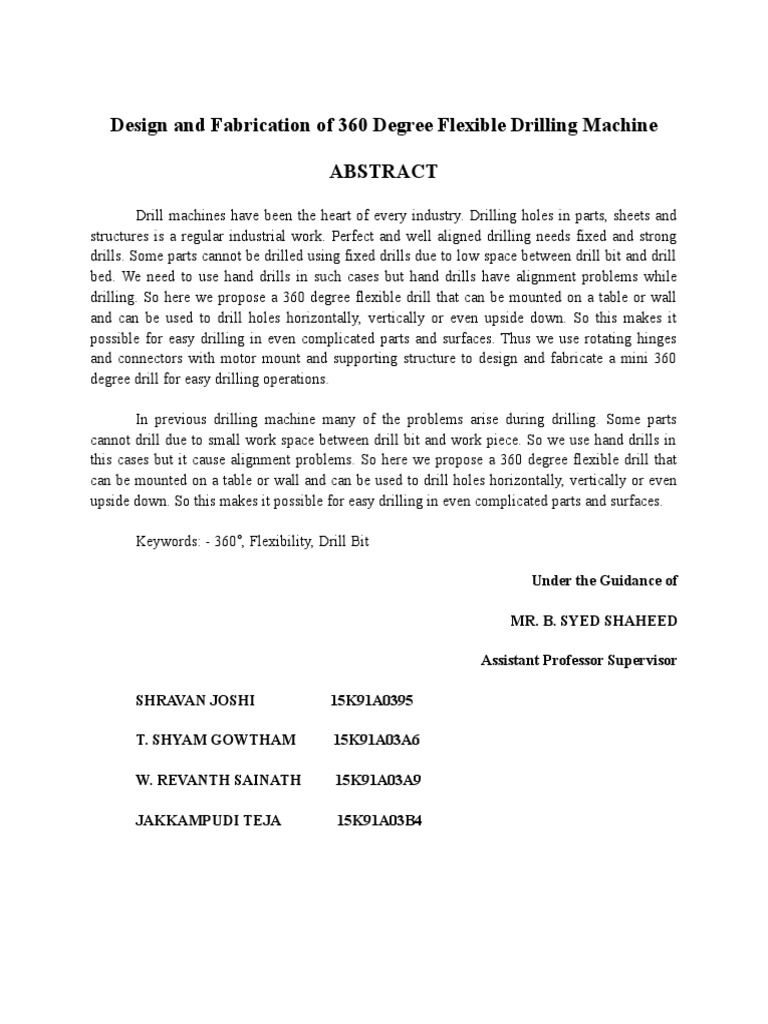 Design and Fabrication of 360 Degree Flexible Drilling Machine | PDF ...