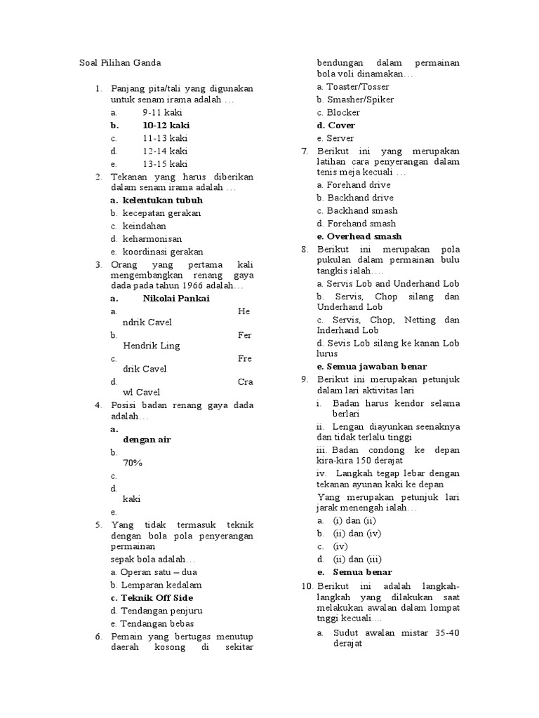 Contoh Soal Penjas Tentang Olahraga Renang Soal Kelasmu