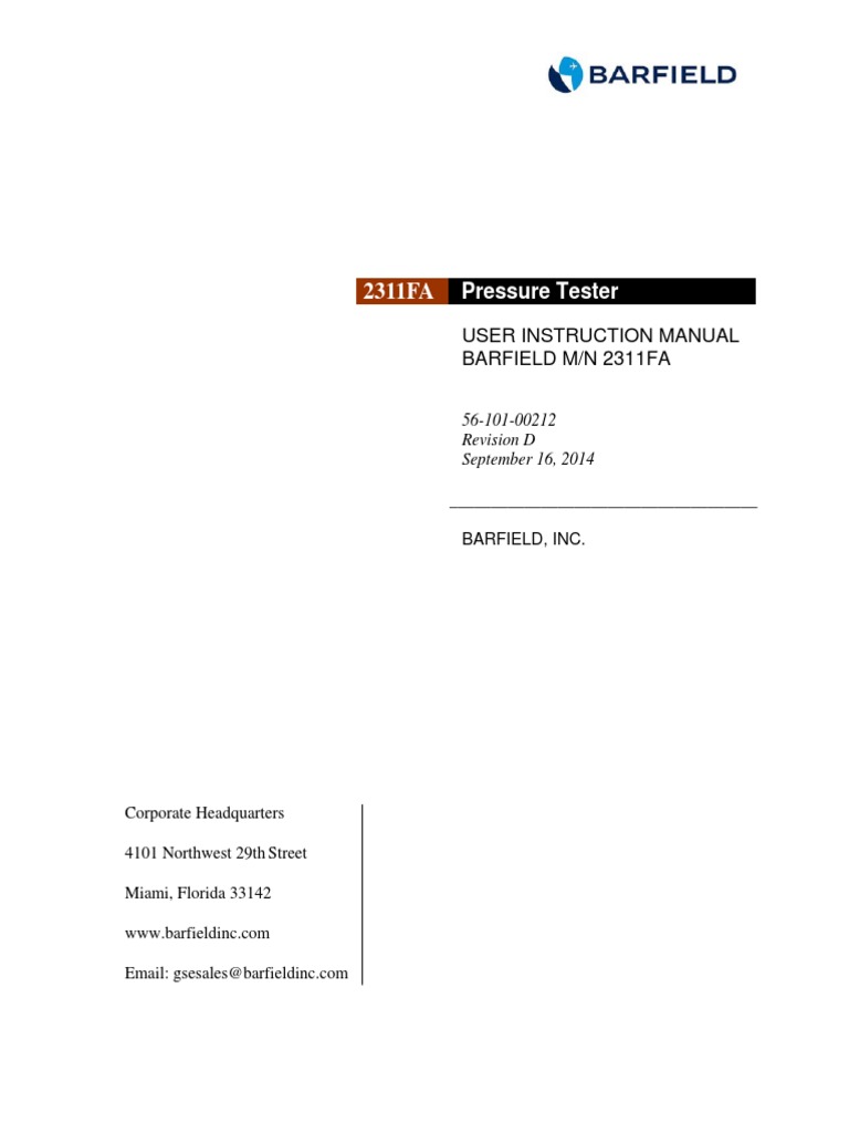 Barfield 2311FA Pressure Tester Manual | PDF | Pressure Measurement | Leak