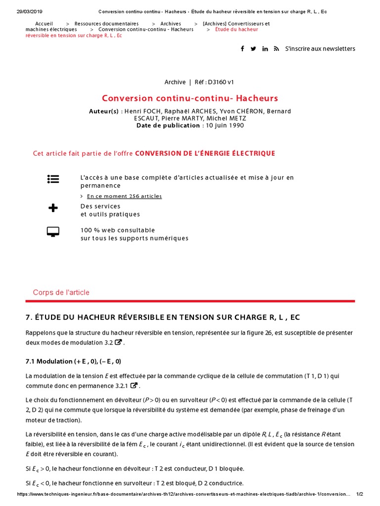 Hacheur Réversible en Tension: Étude | PDF | Tension électrique ...