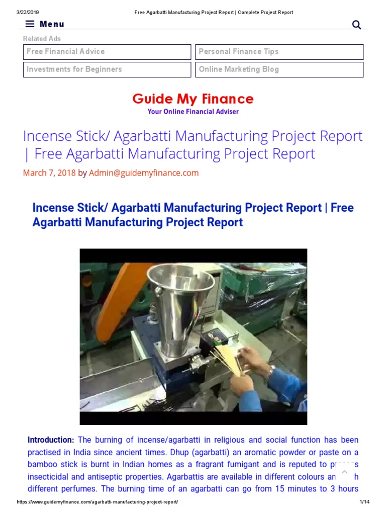 Free Agarbatti Manufacturing Project Report _ Complete Project Report
