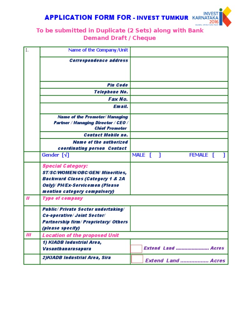 Application Form For: To Be Submitted in Duplicate (2 Sets) Along With ...