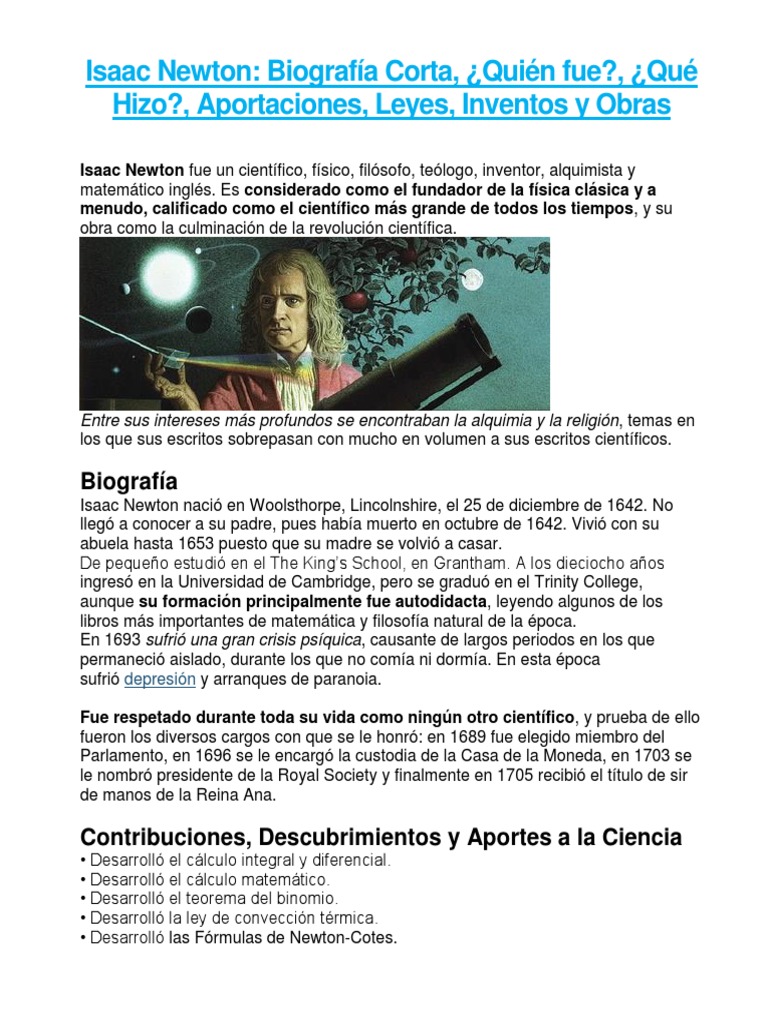 Isaac Newton | PDF | Las leyes del movimiento de Newton | Isaac Newton