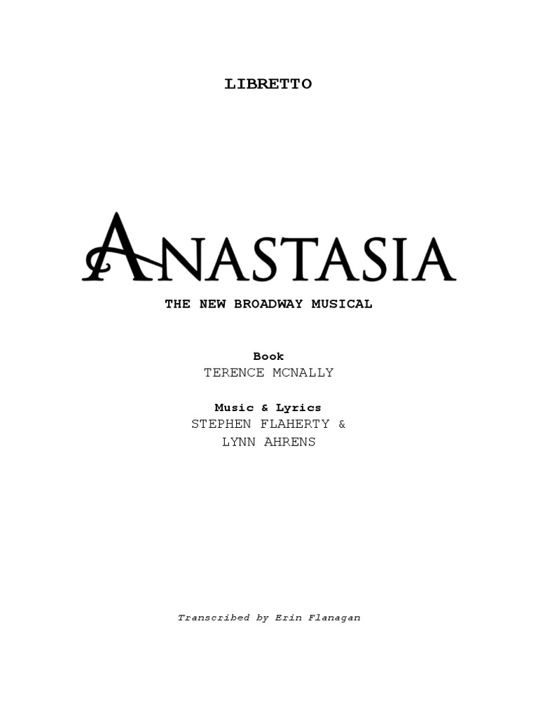 Anastasia The New Broadway Musical Libretto Pdf House Of Holstein Gottorp Romanov Nicholas Ii Of Russia