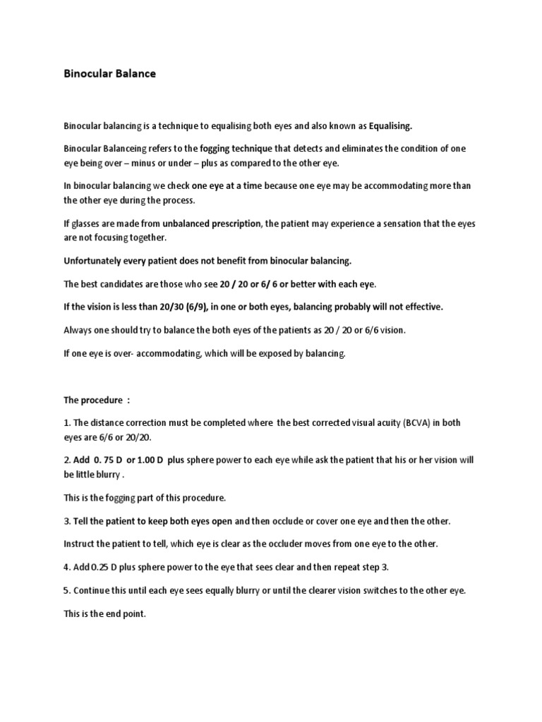 Binocular Balance PDF Visual Acuity Eye