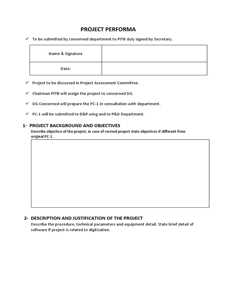 Project Performa: 1-Project Background and Objectives | PDF ...