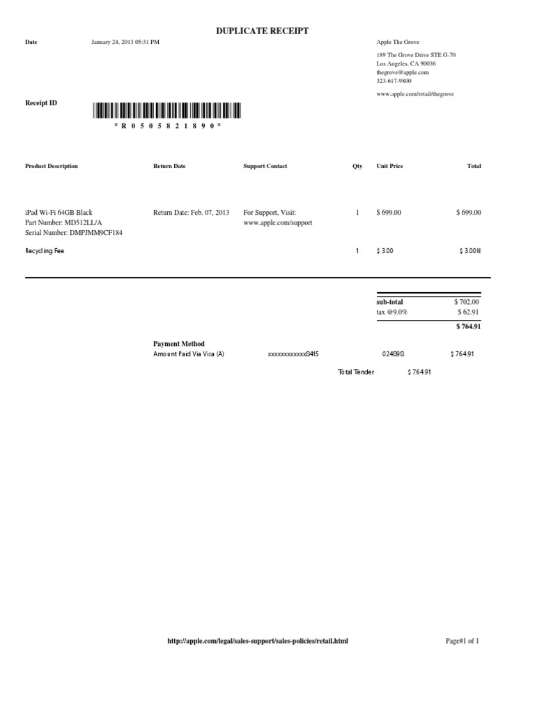 Duplicate Receipt PDF Apple Inc. Taxes